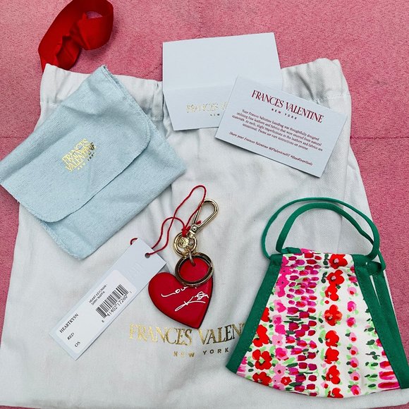NWT Frances Valentine nappa Leather Heart Keychain w face mask - Picture 9 of 11